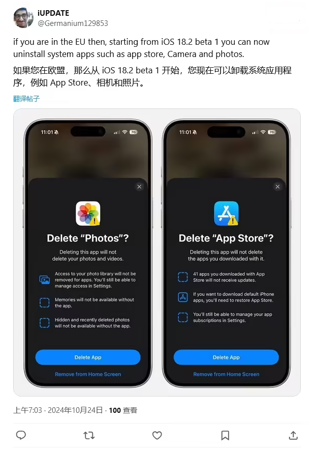 钦南苹果手机维修分享iOS 18.2 支持删除 App Store 应用商店 